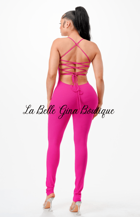 Salina Open Back Lace Up Jumpsuit - La Belle Gina Boutique