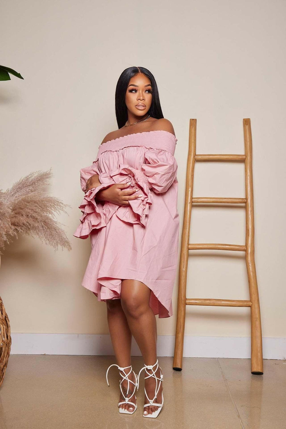 Aimee off shoulder flare sleeve loose Dress-FINAL SALE La Belle Gina Boutique Aimee off shoulder flare sleeve loose Dress-FINAL SALE La Belle Gina Boutique