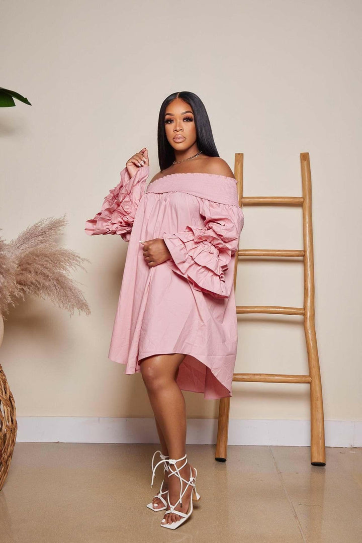 Aimee off shoulder flare sleeve loose Dress-FINAL SALE La Belle Gina Boutique Aimee off shoulder flare sleeve loose Dress-FINAL SALE La Belle Gina Boutique