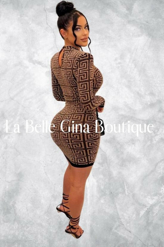 Aline tight knit sweater dress-brown - La Belle Gina Boutique