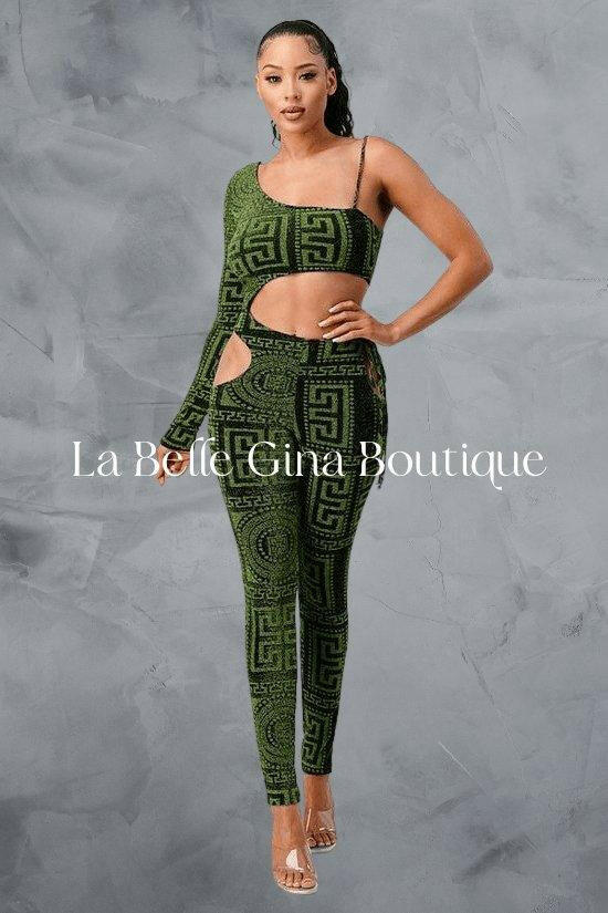 Angel metallic knit one shoulder cut out Jumpsuit. - La Belle Gina Boutique