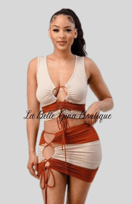 Angel Rib Knit drawstring crop top and skirt set - La Belle Gina Boutique