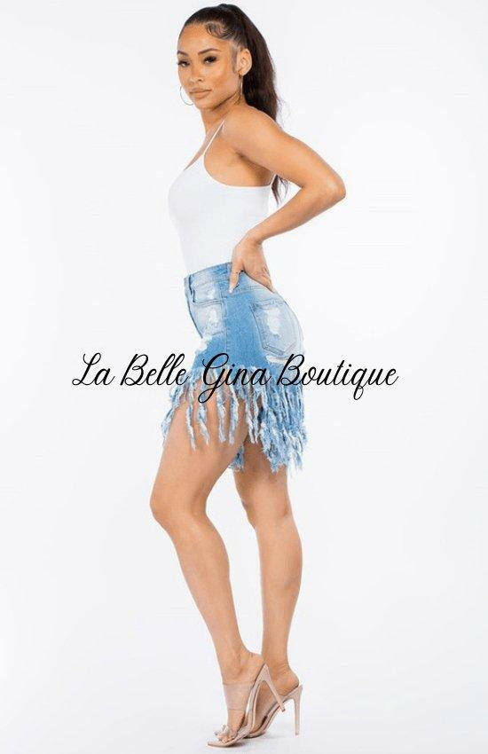 Ave junior bottom tassel short jeans. - La Belle Gina Boutique