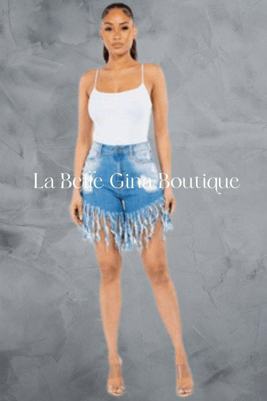 Ave junior bottom tassel short jeans. - La Belle Gina Boutique