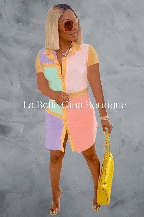 Ave Style Polo Collar Shirt Dress-FINAL SALE- La Belle Gina Boutique L / Pink Ave Style Polo Collar Shirt Dress-FINAL SALE- La Belle Gina Boutique L / Pink