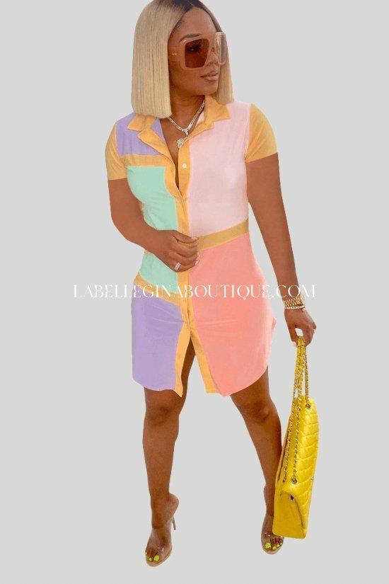 Ave style polo collar shirt dress-FINAL SALE- La Belle Gina Boutique XL / PINK