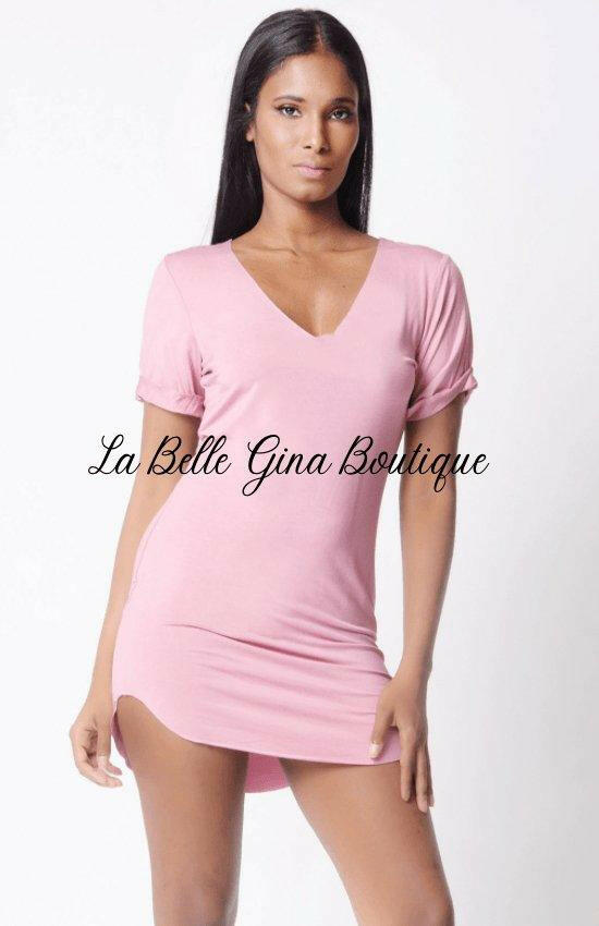 Ave v-neck short sleeve loose fir-mini dress. - La Belle Gina Boutique