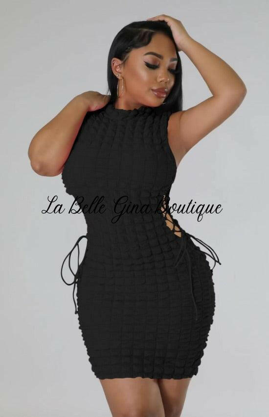 Avena Side Waist Lace Up And Lining Mini Dress-Black - La Belle Gina Boutique