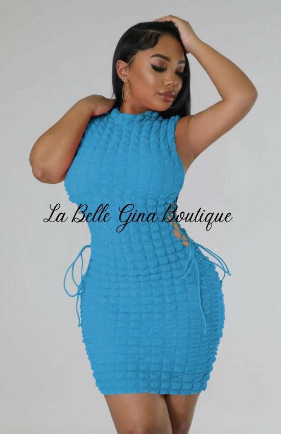 Avena Side Waist Lace Up And Lining Mini Dress-Blue - La Belle Gina Boutique