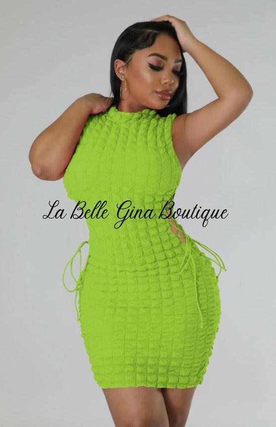 Avena Side Waist Lace Up And Lining Mini Dress-Green - La Belle Gina Boutique