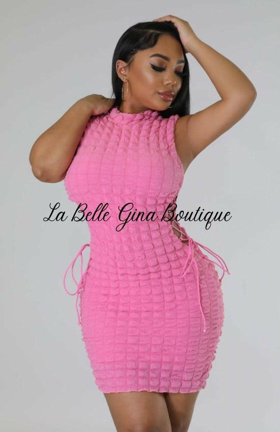 Avena Side Waist Lace Up And Lining Mini Dress-pink - La Belle Gina Boutique