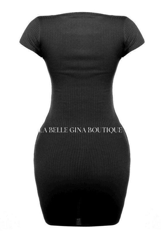 snap button bodycon dress A Little Prep Black Button-Up Bodycon Midi Dress