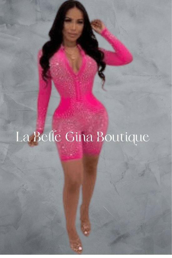 BAE mesh patch studded sequine zipper see through romper. - La Belle Gina Boutique