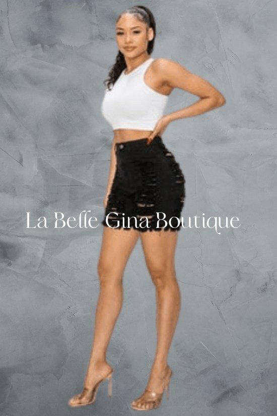 BEN Junior heavy destroy short black jeans. - La Belle Gina Boutique