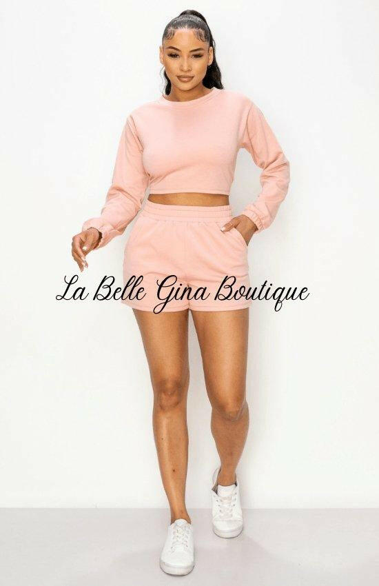 BENI long sleeves with cuffed hem round neck short set. - La Belle Gina Boutique