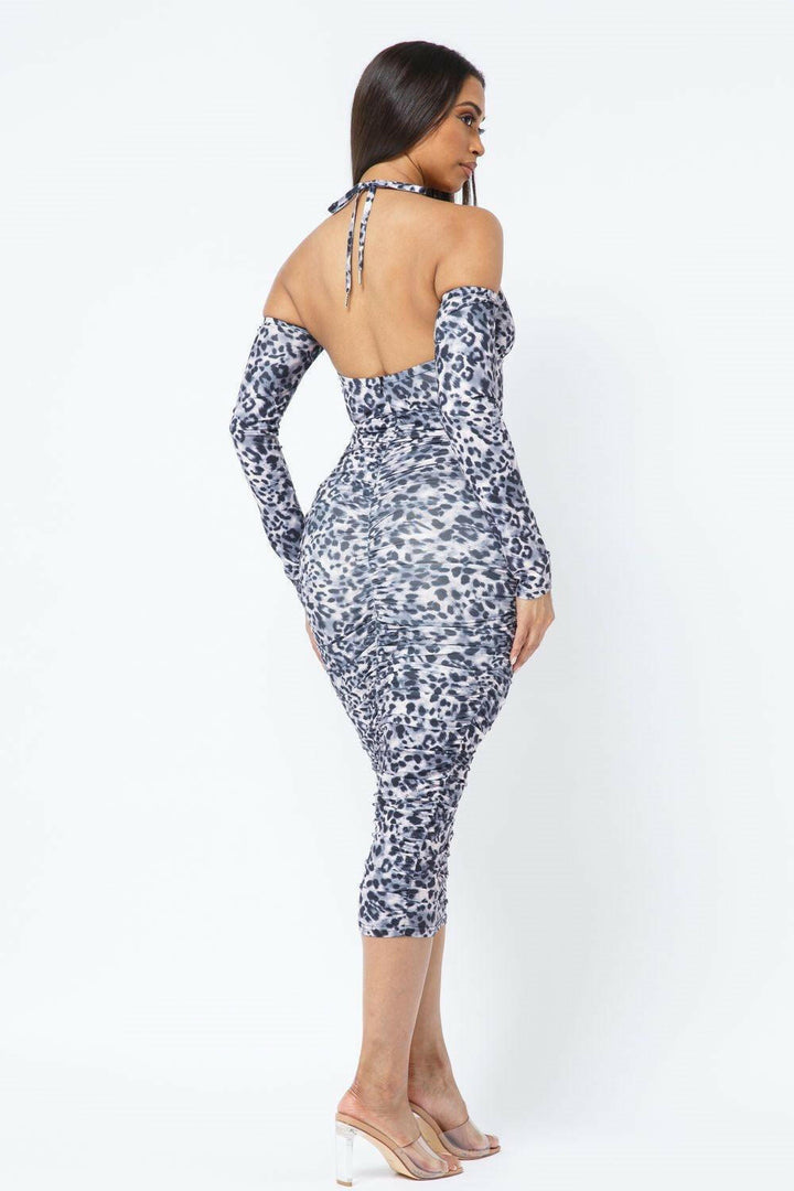 BENITA midi animal print top open shoulder with attached long sleeve dress. - La Belle Gina Boutique