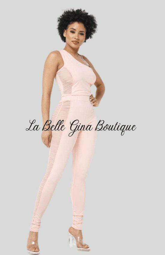 BENITA pants set with chain strap and see through set. - La Belle Gina Boutique