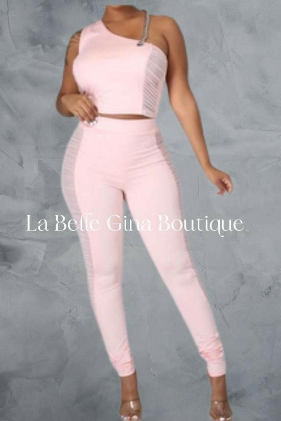 BENITA pants set with chain strap and see through set. - La Belle Gina Boutique