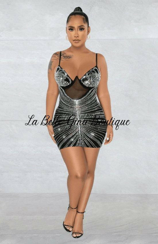 Camille black mesh sheer Mini Dress-Black - La Belle Gina Boutique