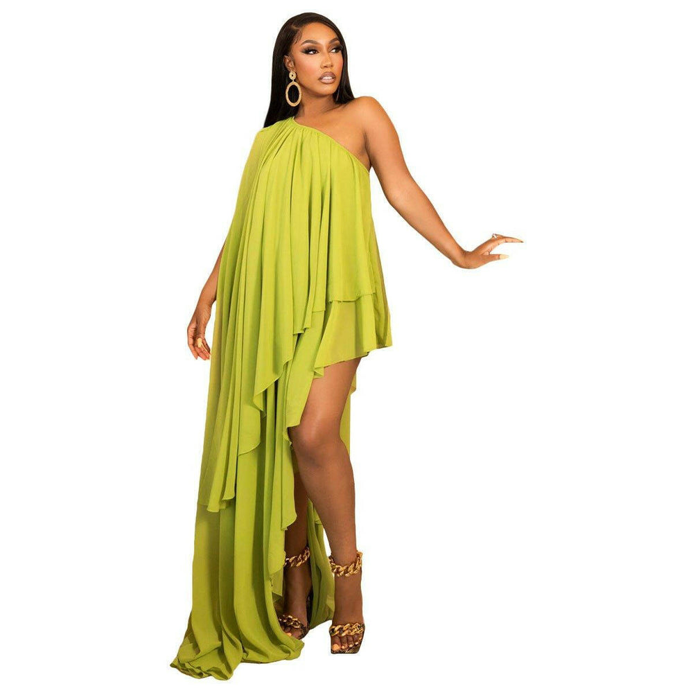 Camille Chiffon Party Holiday Long Dress-Green - La Belle Gina Boutique