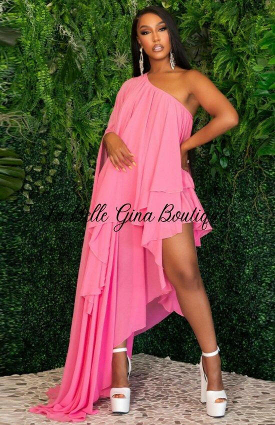 Camille Chiffon Party Holiday Long Dress-rose - La Belle Gina Boutique