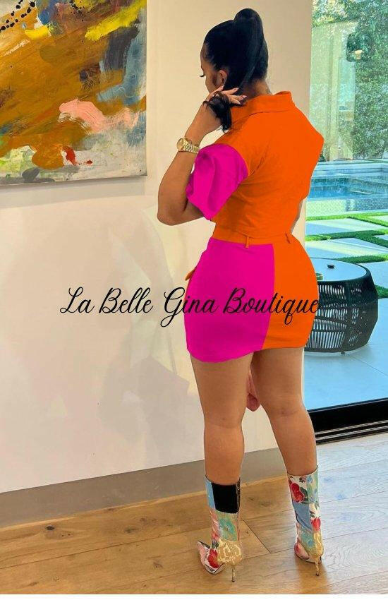 Camille Double Pocket short sleeve set Orange - La Belle Gina Boutique