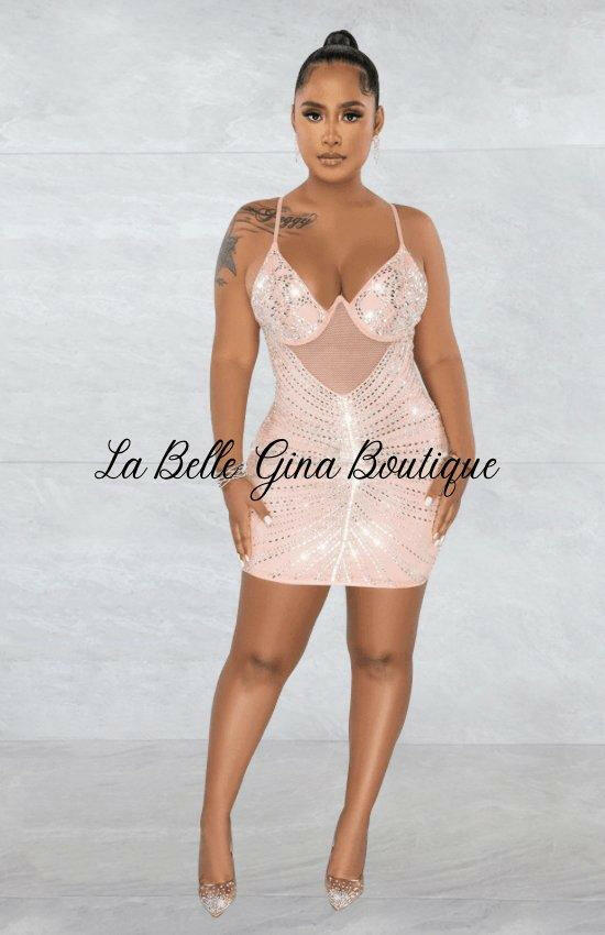 Camille light pink mesh sheer mini dress-light pink - La Belle Gina Boutique