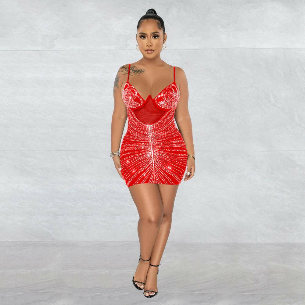 Camille Red mesh sheer Mini Dress-Red - La Belle Gina Boutique