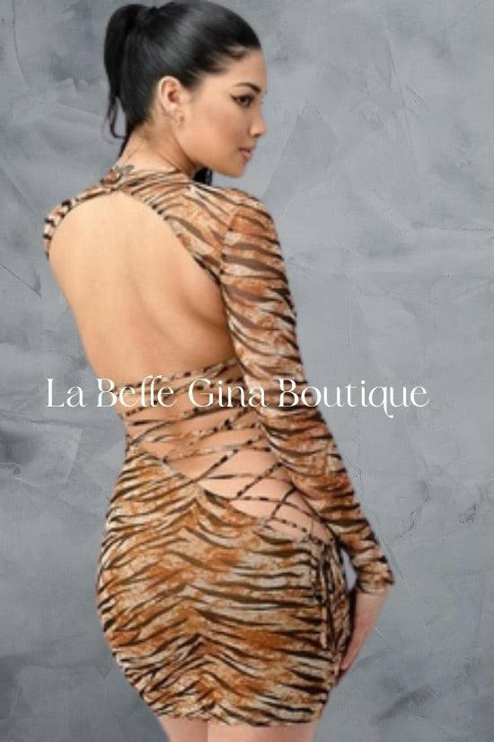 CLAIRE mini dress,zebra print long sleeves. - La Belle Gina Boutique