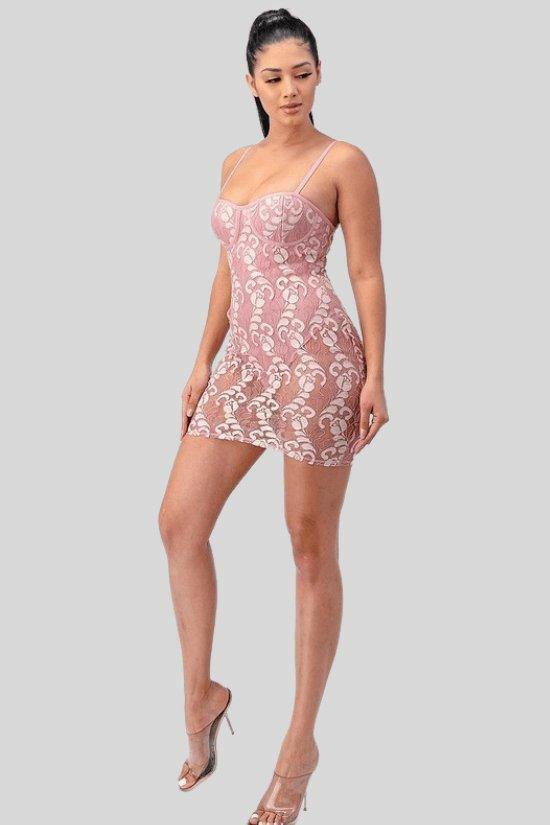 CLAIRE see through lace mini dress at La belle Gina Boutique S / PINK CLAIRE see through lace mini dress at La belle Gina Boutique S / PINK