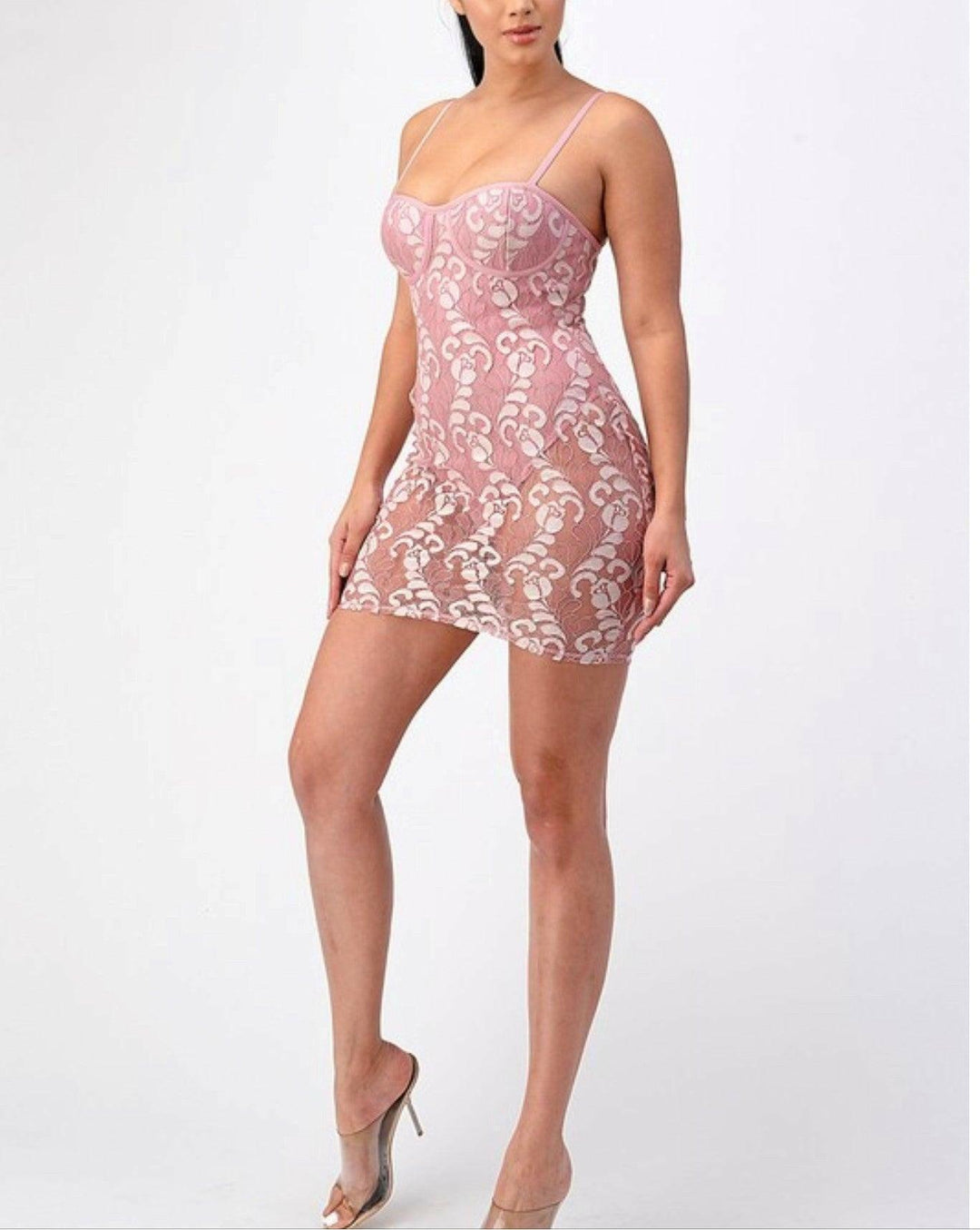 CLAIRE see through lace mini dress at La belle Gina Boutique S / PINK CLAIRE see through lace mini dress at La belle Gina Boutique S / PINK