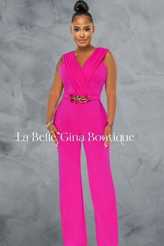 Claire V-neck white-collar jumpsuit - La Belle Gina Boutique