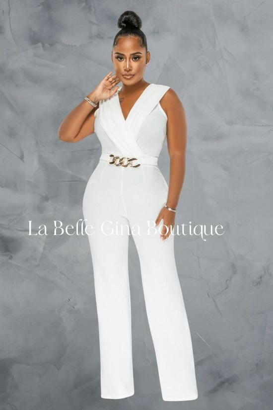 Claire white-collar jumpsuit - La Belle Gina Boutique