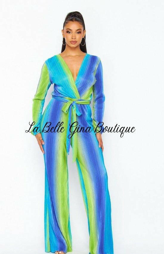 Colette Long Sleeve Bodre Jumpsuit-Blue Multi - La Belle Gina Boutique
