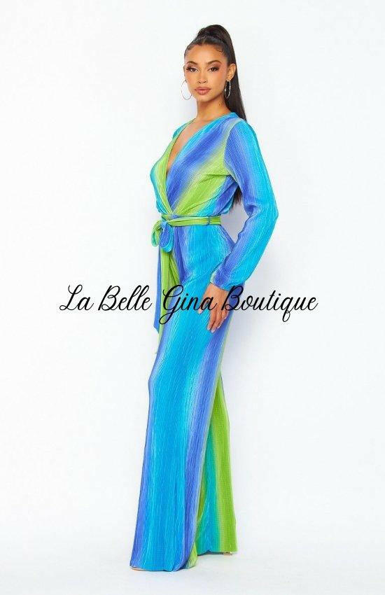 Colette Long Sleeve Bodre Jumpsuit-Blue Multi - La Belle Gina Boutique