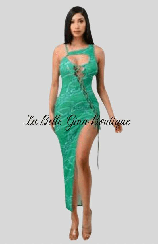 CORA sexy printed bodycon cross cord dress - La Belle Gina Boutique