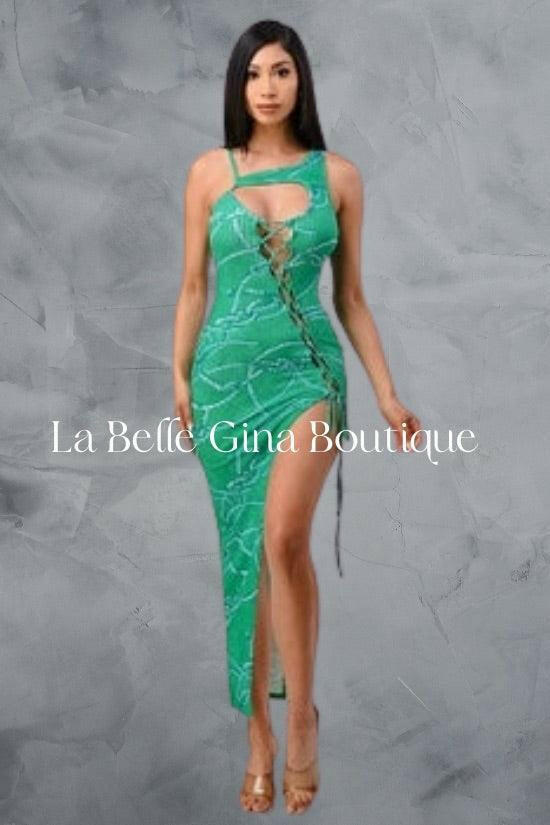 CORA sexy printed bodycon cross cord dress - La Belle Gina Boutique