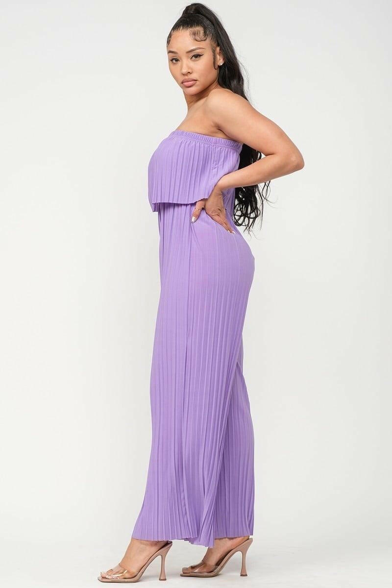 Corsette Pleated Off Shoulder Jumpsuit-Purple - La Belle Gina Boutique