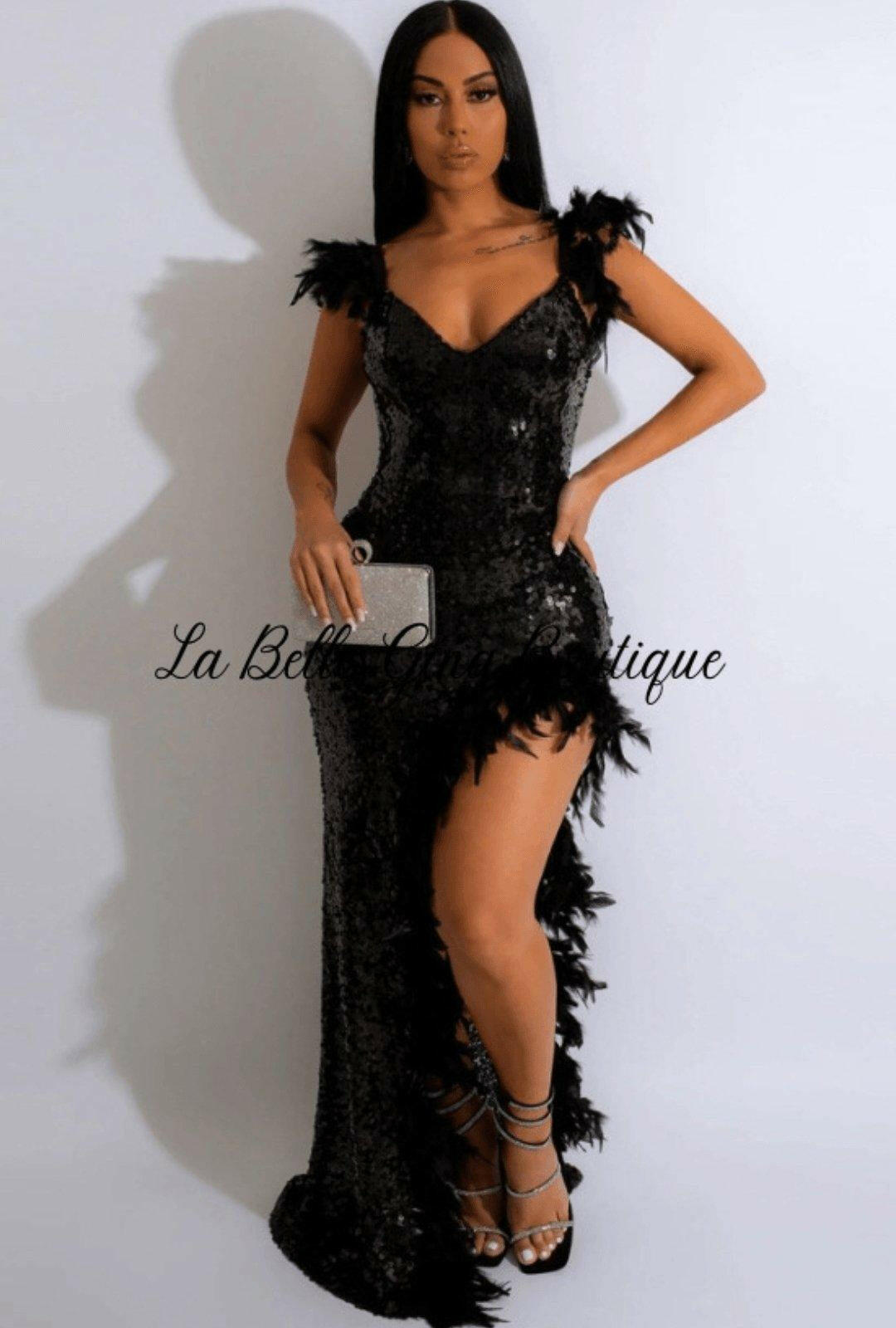 Daisy V-Neck Sequin Maxi Dress-Black - La Belle Gina Boutique