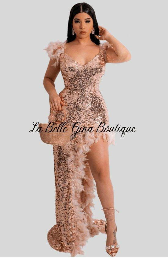 Daisy V-neck Sequin Maxi Dress-Champagne - La Belle Gina Boutique