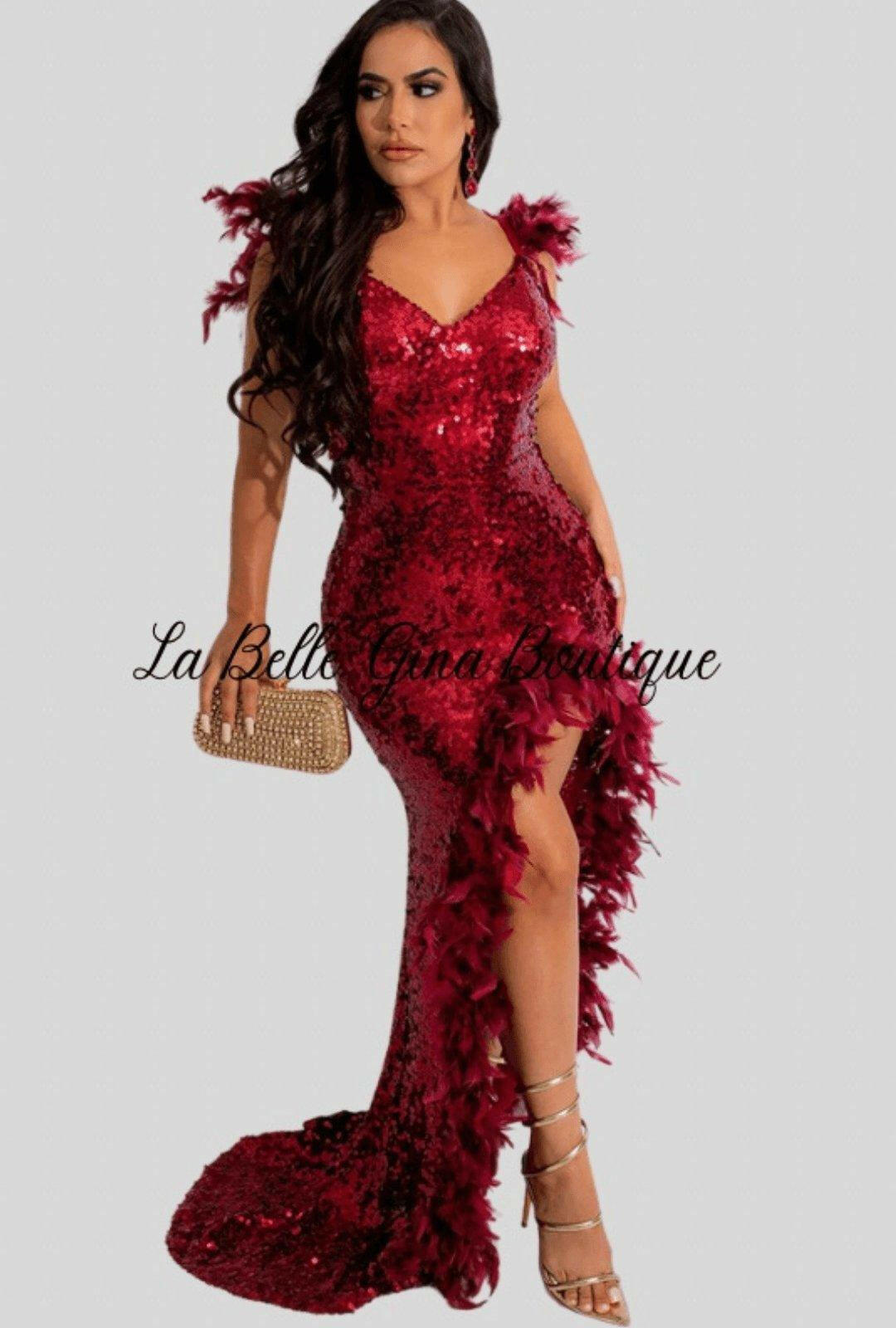 Daisy V-Neck Sequin Maxi Dress=Red - La Belle Gina Boutique