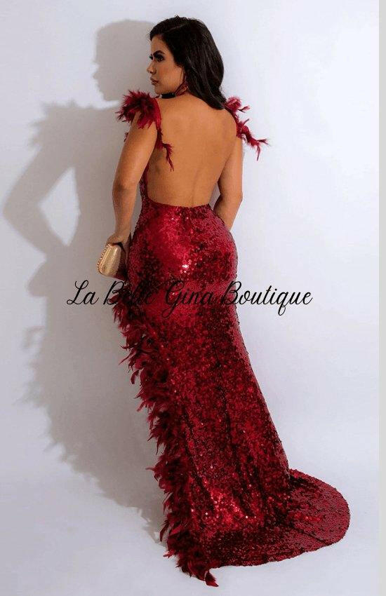 Daisy V-Neck Sequin Maxi Dress=Red - La Belle Gina Boutique
