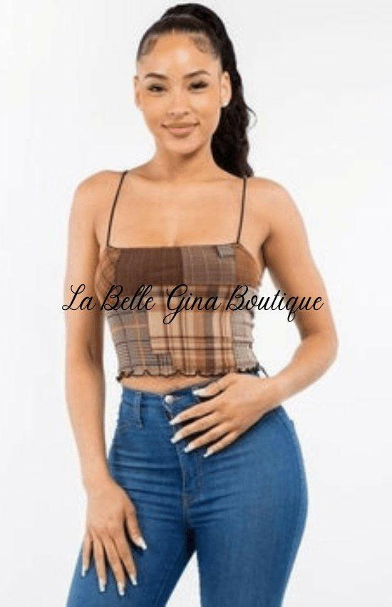 DANE Sleeveless printed mesh crop top - La Belle Gina Boutique