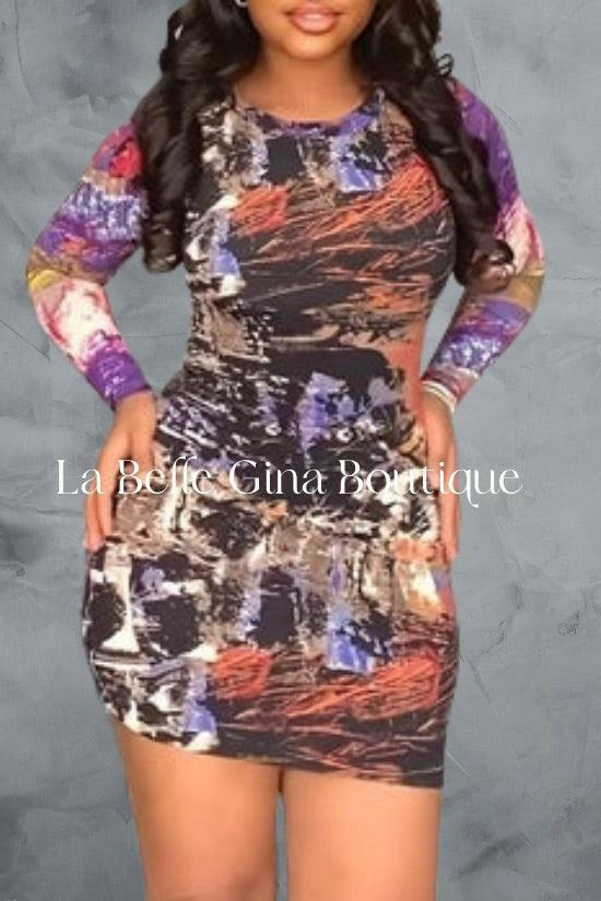 DANIE multi color long sleeves dress - La Belle Gina Boutique