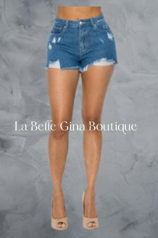 DANIEL distressed mini washing denim shorts - La Belle Gina Boutique