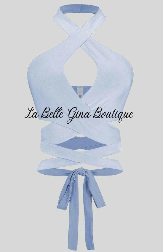 DANIEL Sleeveless halter wrap crop top - La Belle Gina Boutique