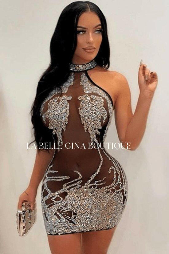 Eddie sexy mesh see through night club dress-black - La Belle Gina Boutique
