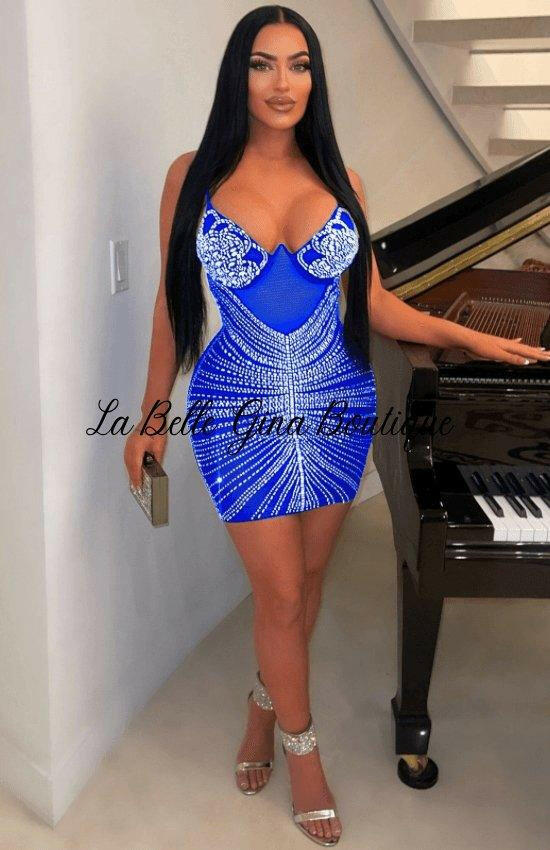 Edjwine Sequin seamsless Mini Dress-Blue - La Belle Gina Boutique
