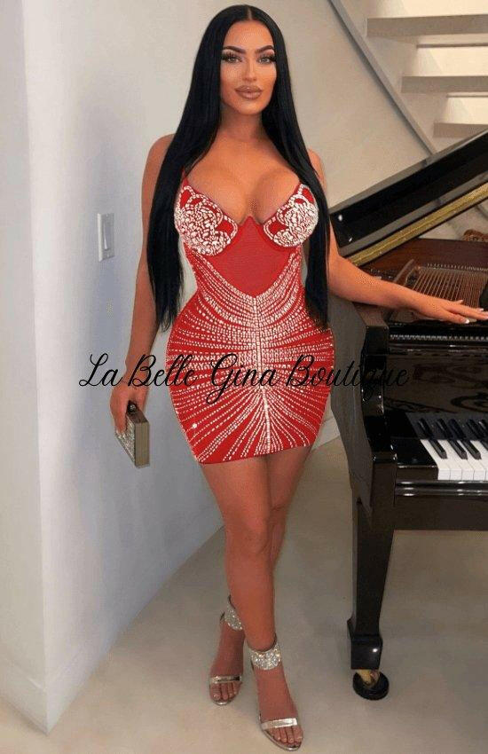Edjwine Sequin Seamsless Mini Dress-Red - La Belle Gina Boutique