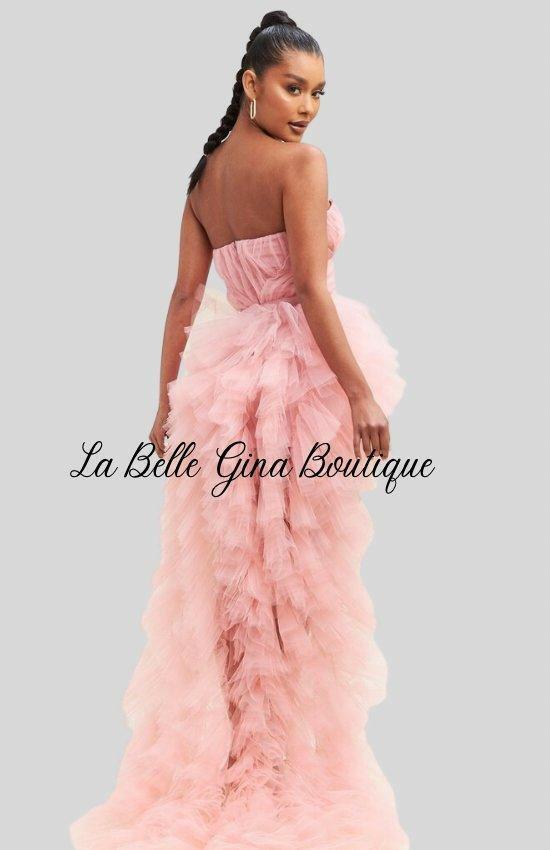 pink layered mesh dress Hot Pink Layered Mesh Strapless Mini Party Prom Dress Tuxedo Closeouts